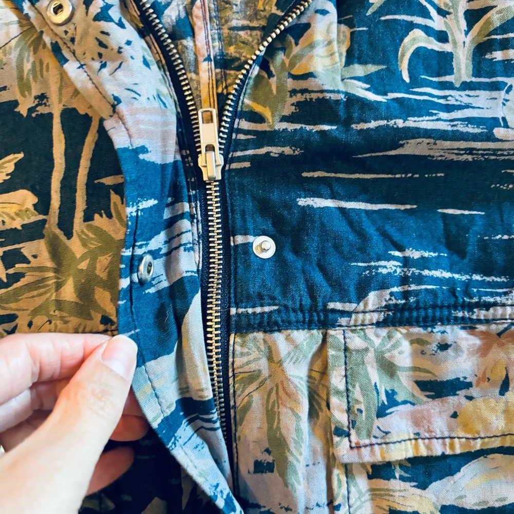 Gap Mockneck Drapey Utility Jacket Cotton Linen Blend, Aloha Tropical Print, Med - Picture 11 of 11